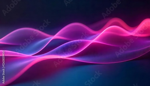 Fluid neon waves abstract space digital art dark glass environment upward view elegant motion