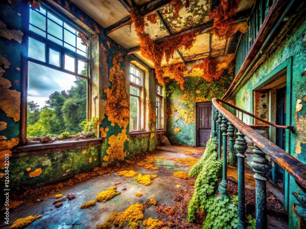 Fototapeta premium Abandoned, mysterious structures: HDR photography reveals hidden textures, weathered concrete, and steel's dark secrets.