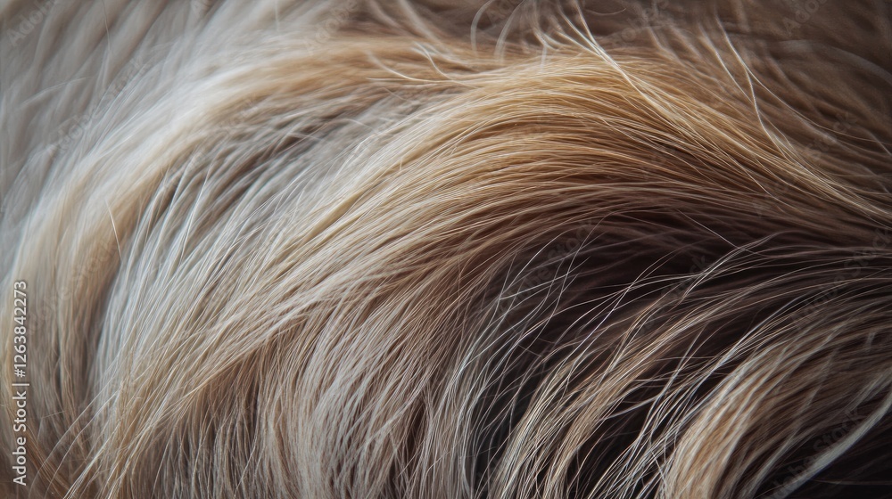Naklejka premium Close-up dog fur texture, light brown, wavy pattern, background blurred