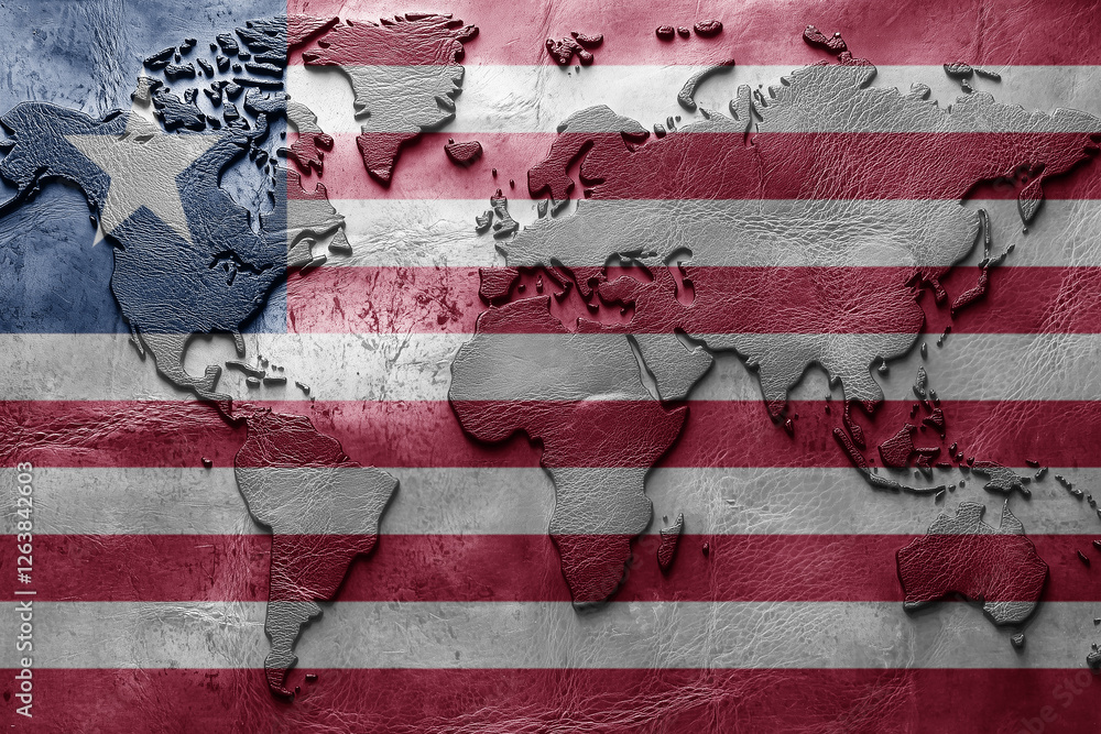 Flag of liberia on the ancient leather old world map . Adventure concept. Macro shot. Generative Ai Flag of liberia on the ancient leather old world map . Adventure concept. Macro shot. Generative Ai