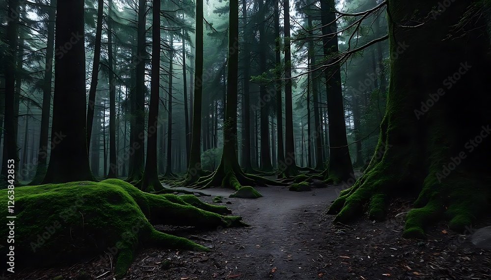 Fototapeta premium Mysterious atmosphere in digital artwork mossy textures and organic noise of enchanted woods