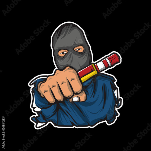 man with a red flare pyro vector design