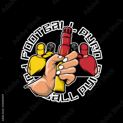 hand holding a pyro flare football utras vector design