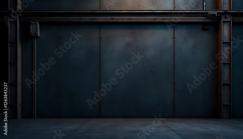 Industrial action scene abandoned warehouse digital art dark environment low angle metallic textures