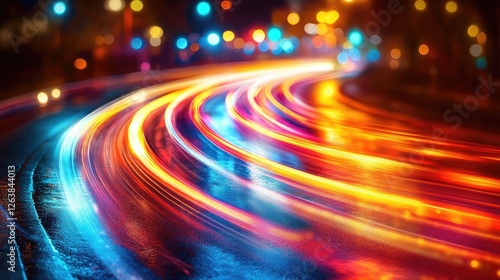 Night city street light trails.  Abstract motion blur of car lights. Stock photo photo