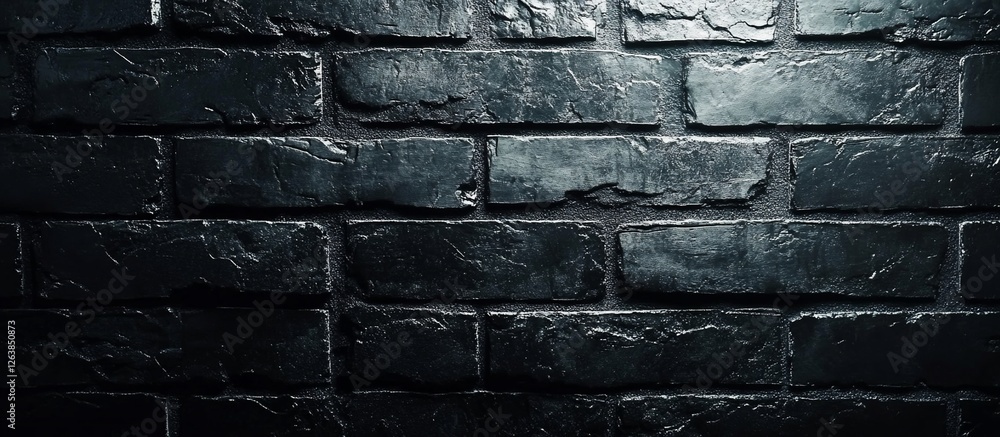 Fototapeta premium Dark textured brick wall with subtle lighting creating shadows, ideal for backgrounds