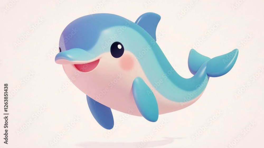 Fototapeta premium Cute Cartoon Dolphin Character Swimming with Joyful Expression