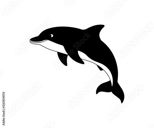 Jumping dolphin silhouette vector, sea life illustration