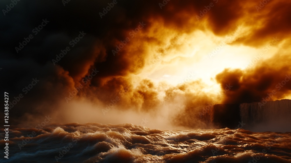 Fototapeta premium Godafoss Waterfall at Fiery Sunset