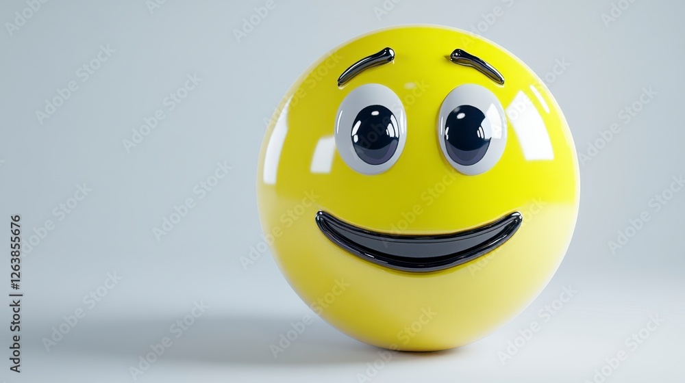 Fototapeta premium Bright Yellow Smiley Face 3D Render with Glossy Finish and Expression
