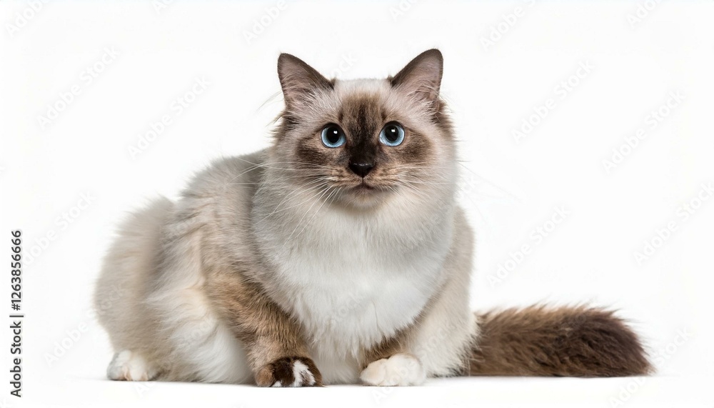 Obraz premium Birman cat sitting, isolated on white background