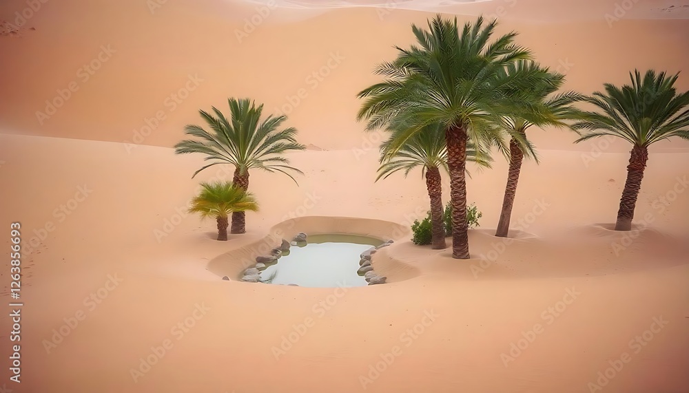 Fototapeta premium Discovering a desert oasis palms and pool escape in the arid landscape
