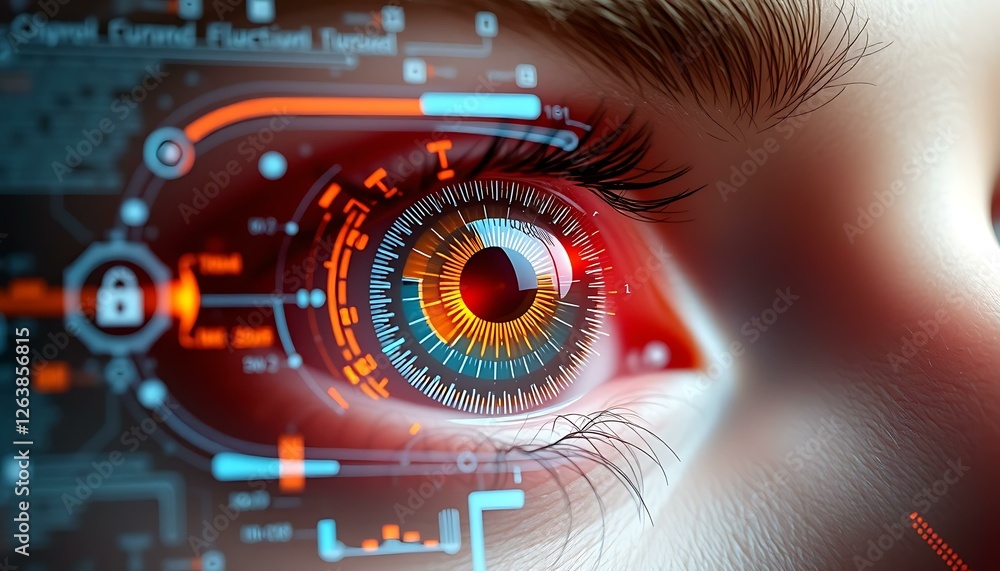 Fototapeta premium Futuristic Eye Scan: Biometric Authentication & Digital Interface