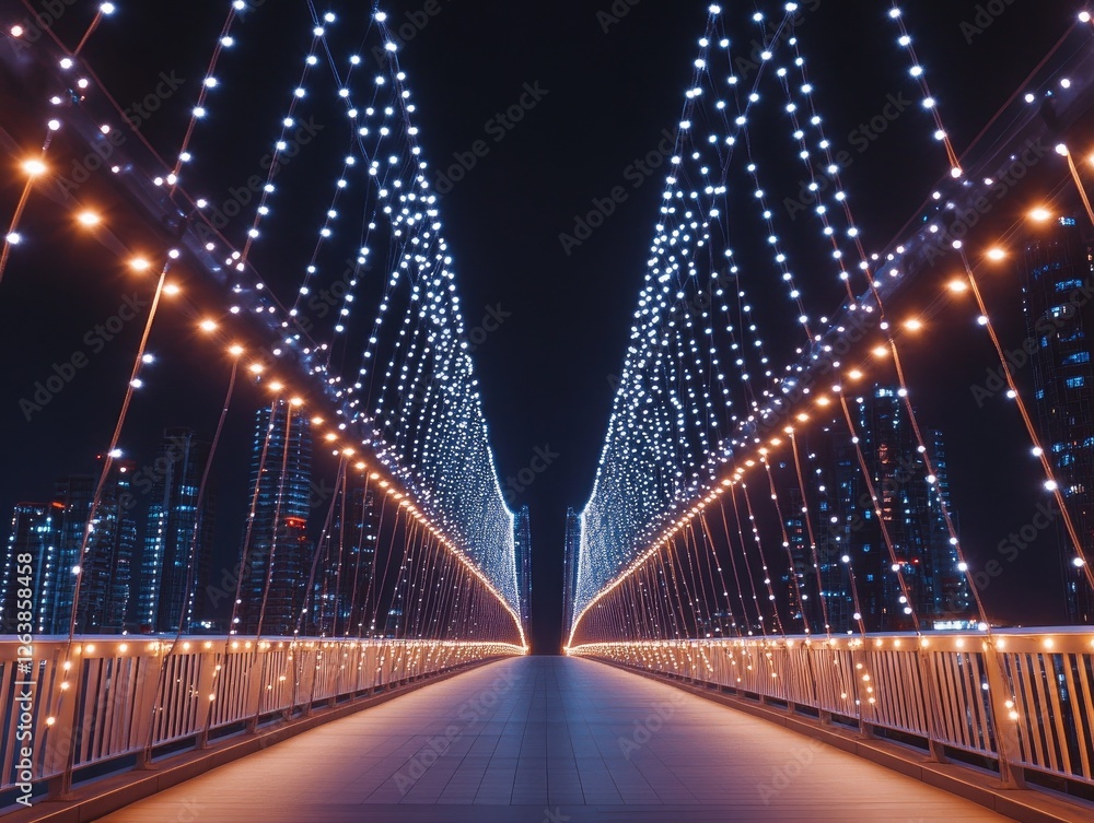 Obraz premium Illuminated bridge at night, city skyline