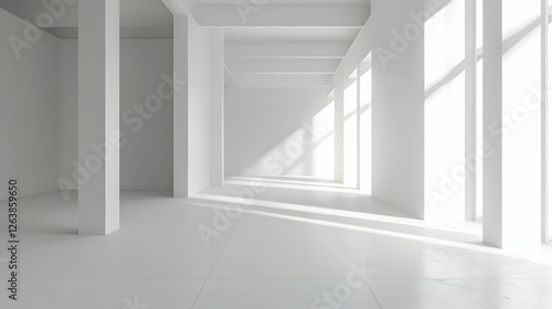 Wallpaper Mural Bright, minimalistic interior space with large windows casting shadows, ideal for modern design concepts Torontodigital.ca