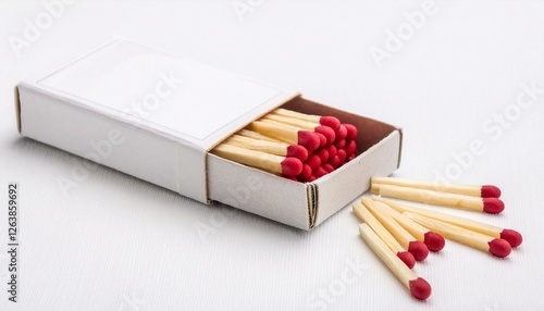 White matchbox and red match sticks on a white background  photo