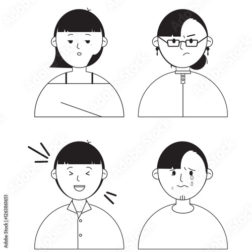 사람들(캐릭터+라인+단발머리+여자+남자)