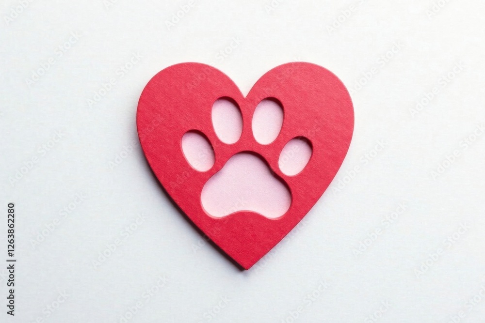 Obraz premium Heart-shaped dog paw print on white or light-colored surface isolated on a plain background, texture, white surface, isolated