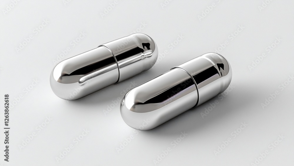 Two metallic capsules on white background. Two metallic capsules on white background.