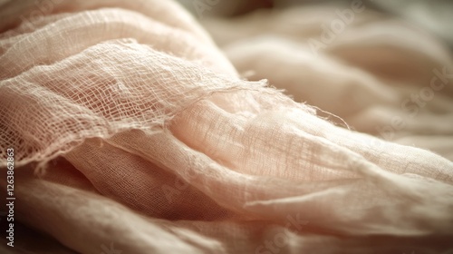 Soft Peach Fabric Draped Gently Warm Light. AI Generated photo