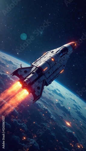 Wallpaper Mural High-tech spaceship hovering in space, cosmos, sci-fi, spaceship Torontodigital.ca