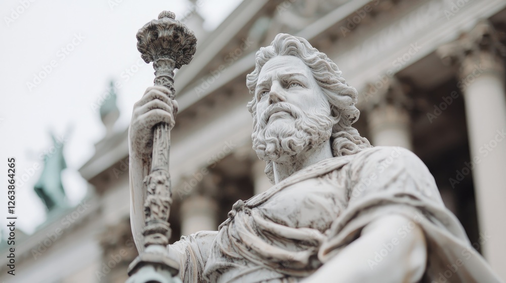 Ancient Roman statue in front of a building Ancient Roman statue in front of a building