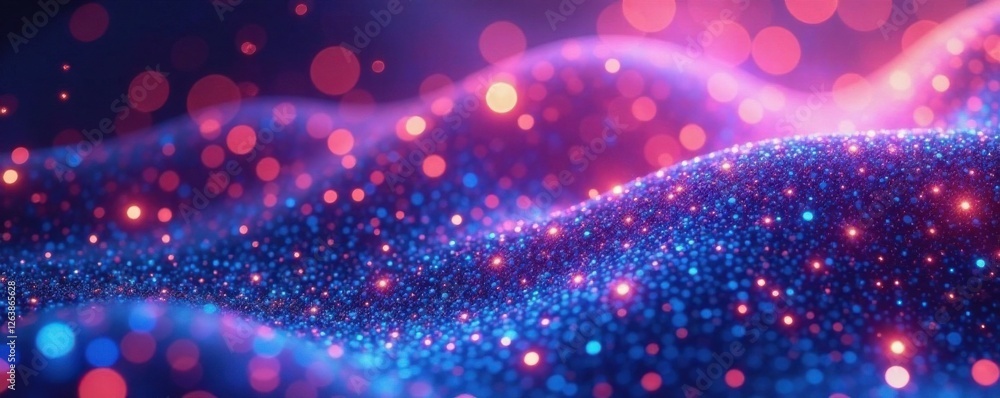 Fototapeta premium Iridescent mesh background with tiny, glowing silver particles dancing in a mesmerizing pattern , iridescent, glowing, particle