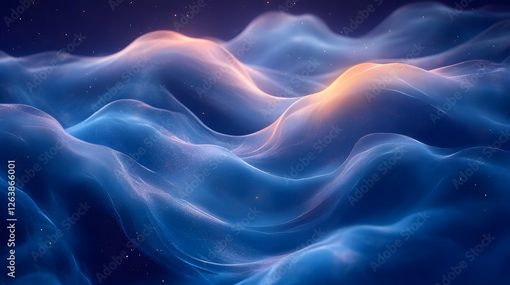 Fototapeta premium Ethereal Blue Waves, A Serene Abstract Landscape of Light and Shadow