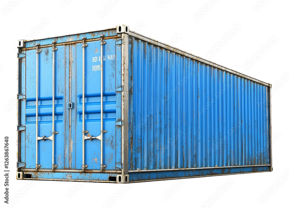 Fototapeta premium Blue Shipping Container on Transparent Background