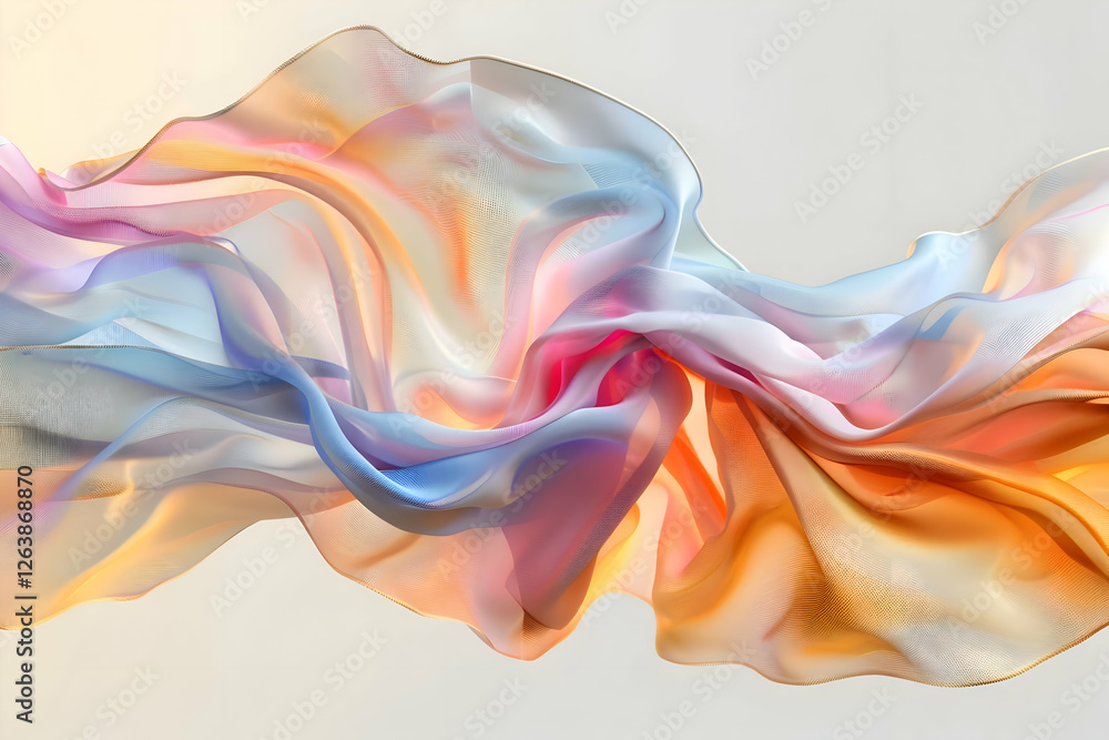 Fototapeta premium 3D render of abstract, colorful fabric floating gracefully in mid-air, background