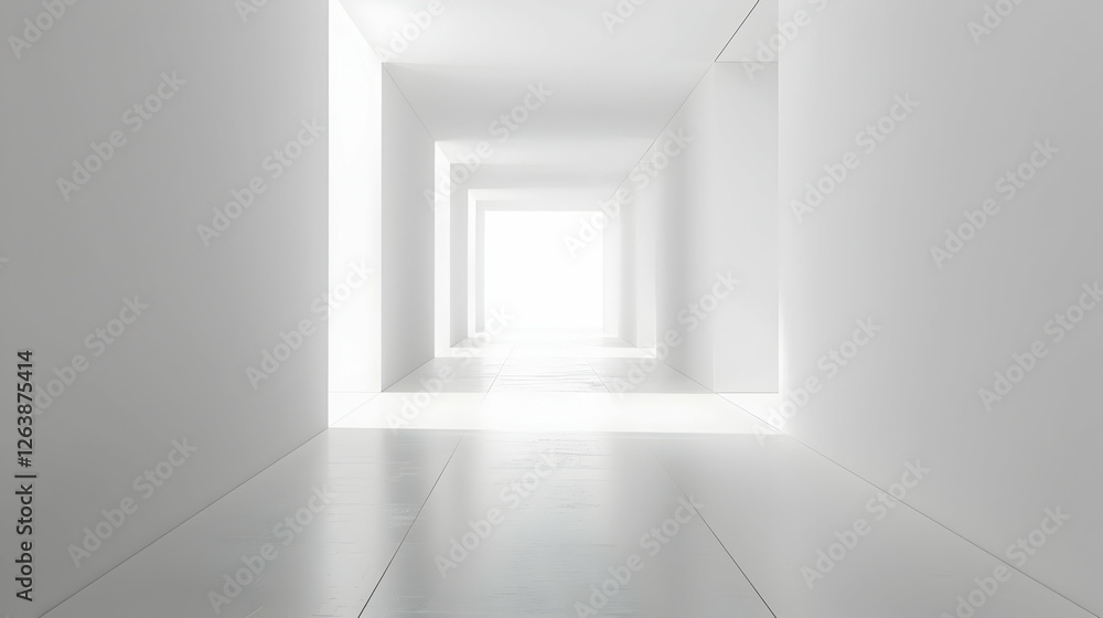 Fototapeta premium A minimalist white corridor leading to a bright light, symbolizing hope and new beginnings
