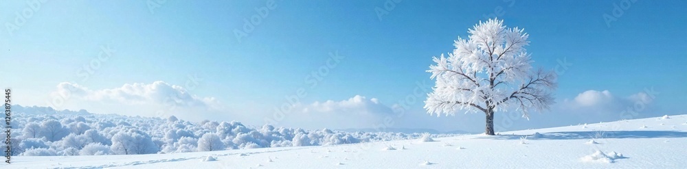 Serene landscape with white snow-covered trees against a clear blue sky, nature, tree, frost Serene landscape with white snow-covered trees against a clear blue sky, nature, tree, frost