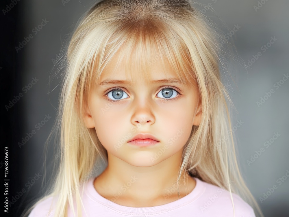 Serious blonde girl in soft pastel dress gazing intensely with striking blue eyes, conveying mystery, depth, and emotion in dreamy, high resolution artistic portrait Serious blonde girl in soft pastel dress gazing intensely with striking blue eyes, conveying mystery, depth, and emotion in dreamy, high resolution artistic portrait