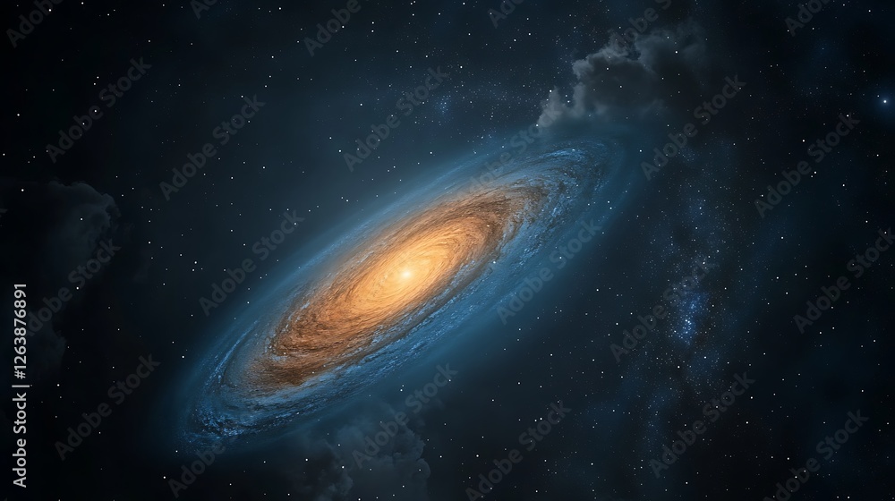 Naklejka premium Spiral Galaxy Digital Painting: Celestial Swirl in Deep Space AI Generated