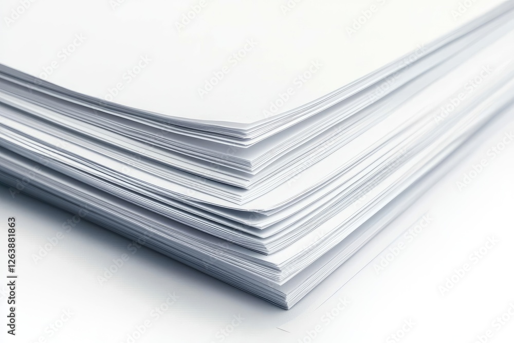 Close-up View of Neatly Stacked Blank Sheets of Paper on a Smooth Surface for Creative and Office Use in Various Settings