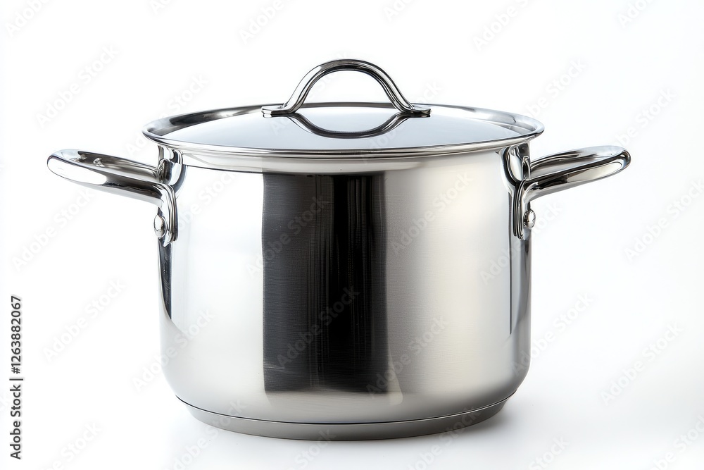 Modern Stainless Steel Cooking Pot with Lid Suitable for Stove and Oven Use in Bright Kitchen Environment, Ideal for Home or Professional Chefs Modern Stainless Steel Cooking Pot with Lid Suitable for Stove and Oven Use in Bright Kitchen Environment, Ideal for Home or Professional Chefs