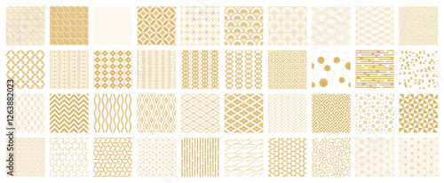 40 types of golden Japanese patterns, vector seamless backgrounds/日本の伝統的な和柄パターンのセット、背景透過の模様