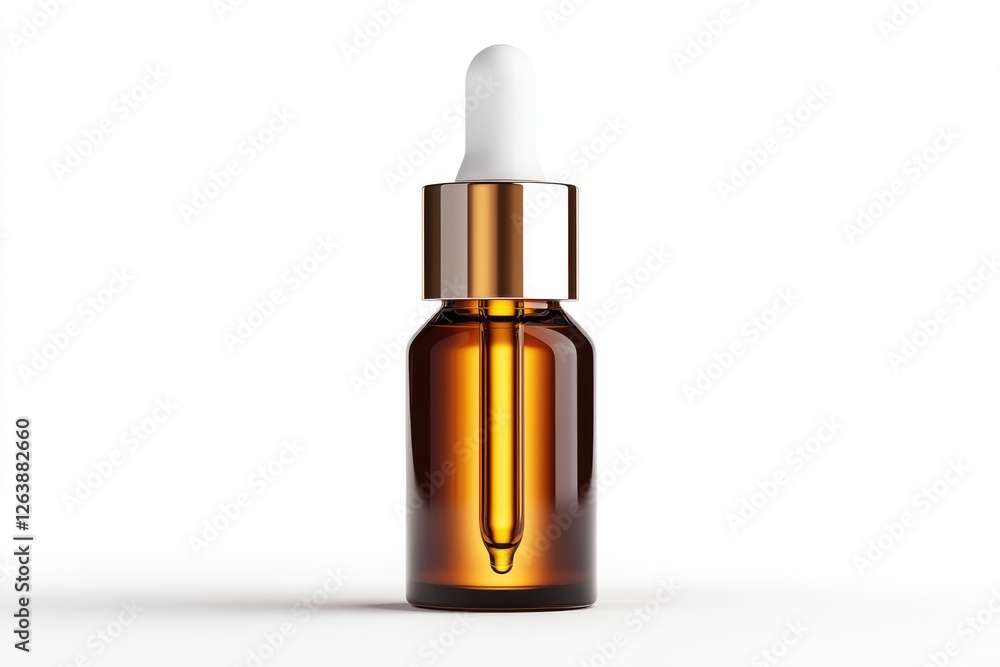 Elegant amber glass dropper bottle with white pipette isolated on a clean background for essential oils or skincare products Elegant amber glass dropper bottle with white pipette isolated on a clean background for essential oils or skincare products