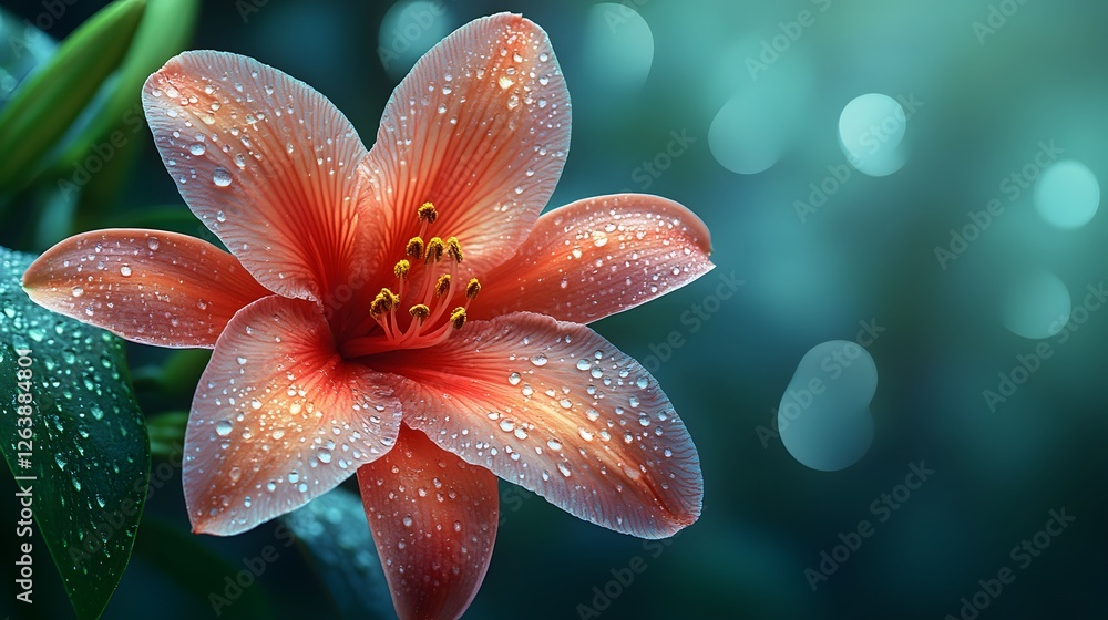 Delicate tiger lily after rainfall in serene, soft focus botanical composition Delicate tiger lily after rainfall in serene, soft focus botanical composition