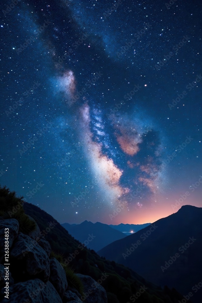 Fototapeta premium Comet streaks across starry sky at night , galaxy, space, comet