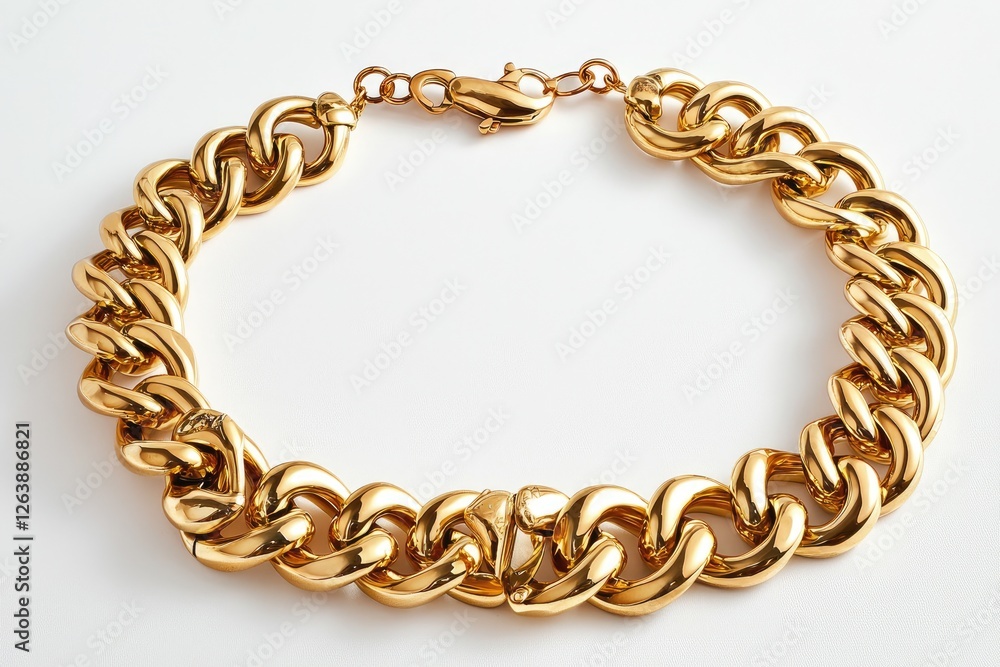 Obraz premium Elegant Gold Chain Bracelet with Polished Links and Secure Clasp, Perfect for Fashion Accessories and Everyday Wear