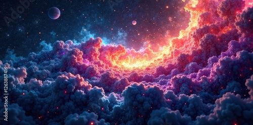 Cosmic fractals danced on dark galaxy surface, nebula, cosmic, universe