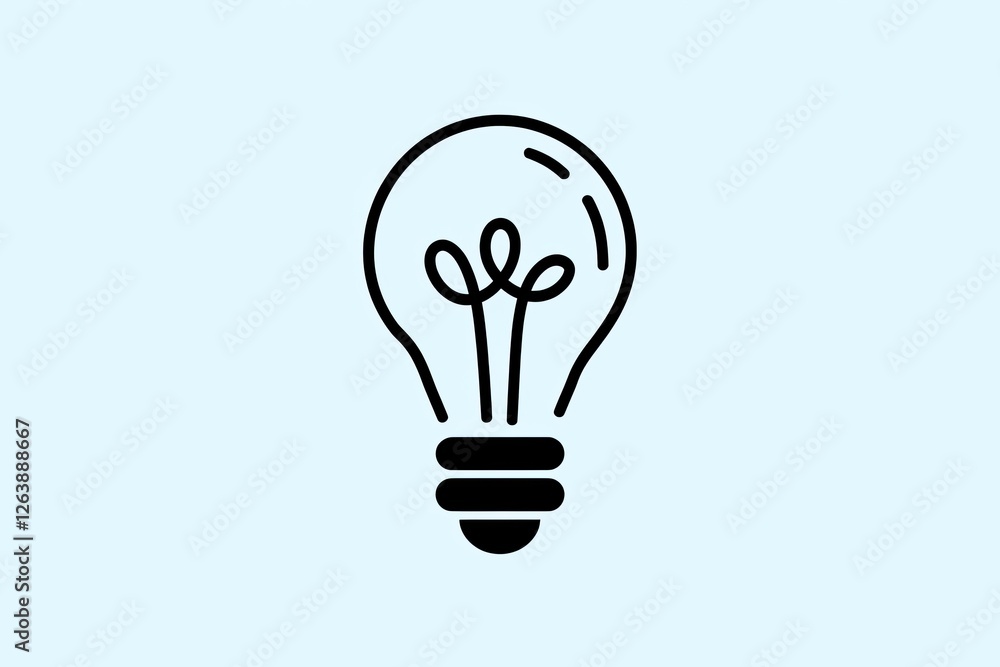 Clean Line Art Lightbulb Icon on Light Blue, Simple Design for Creative Concepts and Innovation, Single Object, Black and White, Minimalist Clean Line Art Lightbulb Icon on Light Blue, Simple Design for Creative Concepts and Innovation, Single Object, Black and White, Minimalist