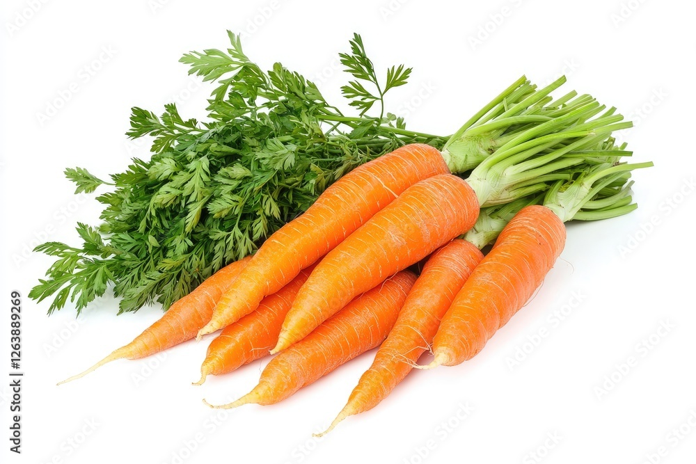 Fresh Organic Carrots with Green Tops Isolated on White Background Perfect for Healthy Cooking, Vegetable Recipes, and Nutritional Illustrations Fresh Organic Carrots with Green Tops Isolated on White Background Perfect for Healthy Cooking, Vegetable Recipes, and Nutritional Illustrations