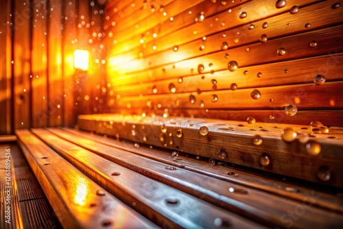 Relax and rejuvenate with a sauna session: steam, wood, and water droplets create a healthy, self-care haven. photo