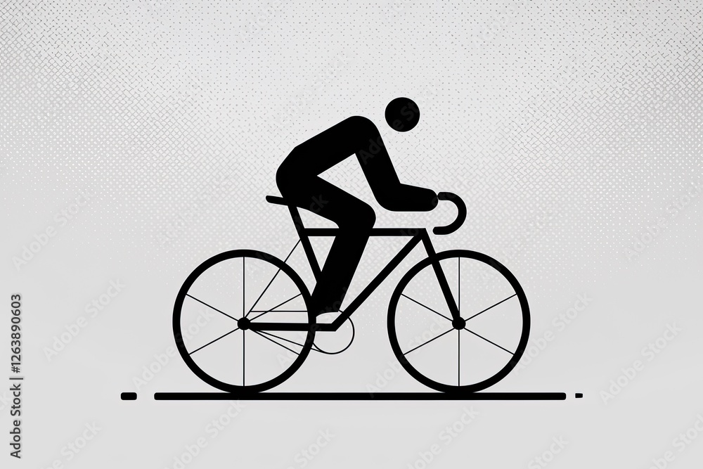 Obraz premium Minimalist Black Silhouette of Cyclist on White Textured Background - Sport, Cycling, Transportation, Exercise, Icon, Simple Graphic