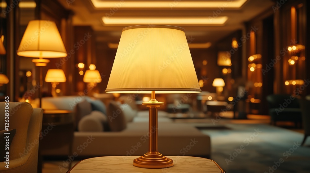 Luxurious hotel lobby lamp, warm light, elegant decor, night scene, interior design Luxurious hotel lobby lamp, warm light, elegant decor, night scene, interior design