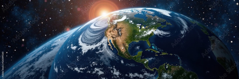 Fototapeta premium Planet Earth from space with visible ecological footprint, globe, blue planet, climate change