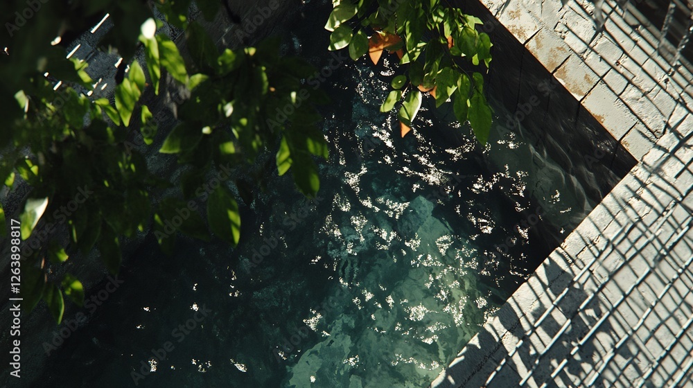 Naklejka premium Serene Poolside Escape Soft Sunlight Dapples Water. AI Generated