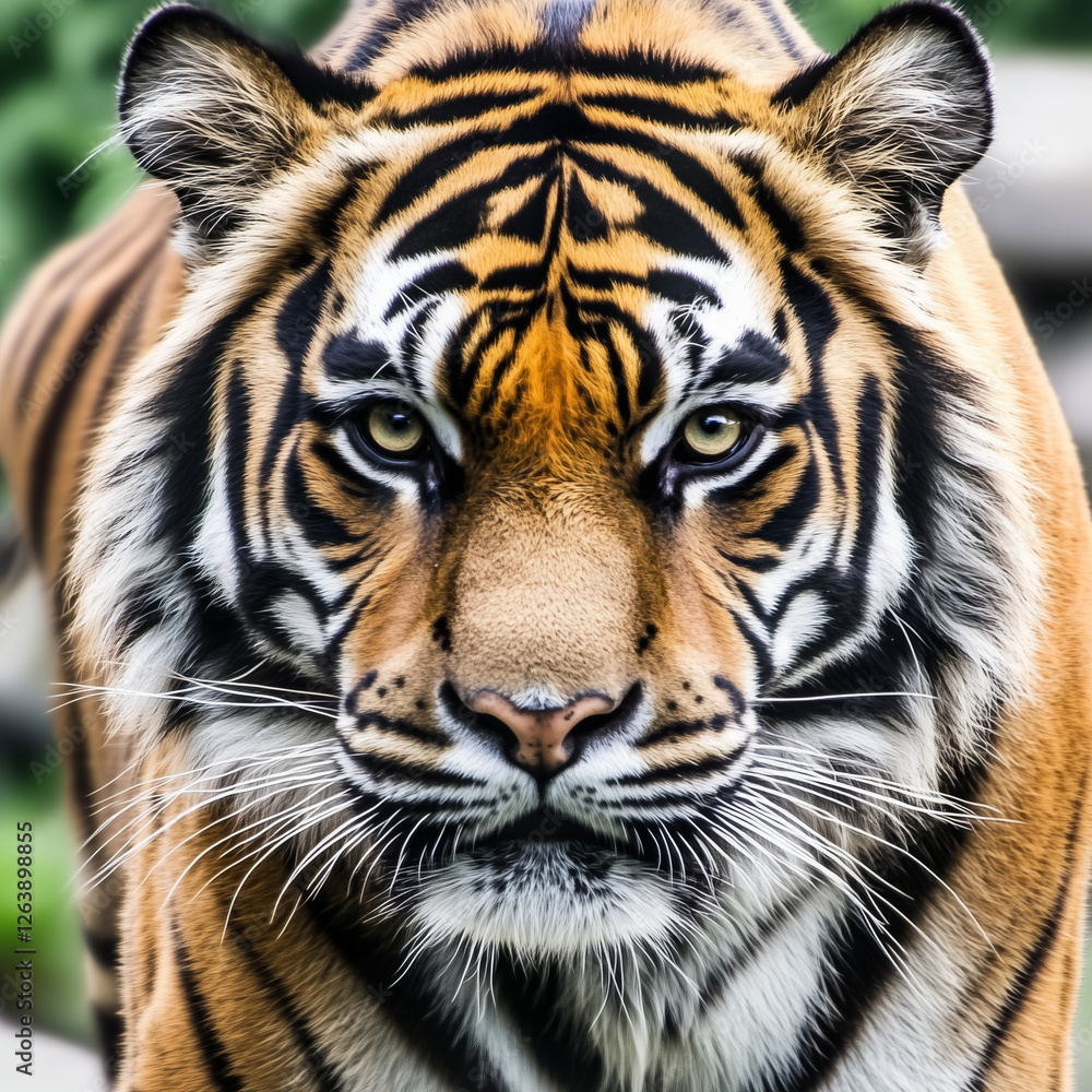 Close-Up of a Majestic Tiger with Fierce Gaze Close-Up of a Majestic Tiger with Fierce Gaze